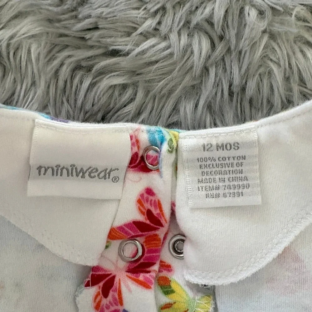 Mini Wear Vintage Y2K Tank Romper‎ Butterflies White Ruffles Baby Girl 12 Months